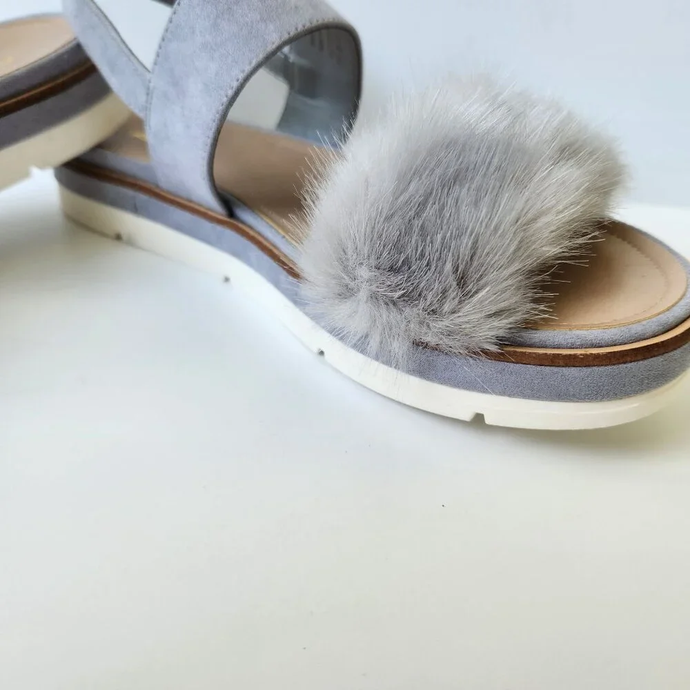 Aldo Gray Faux Fur Platform Sandals Suede Summer Casual Party Glam Pretty Cute - Picture 8 of 10